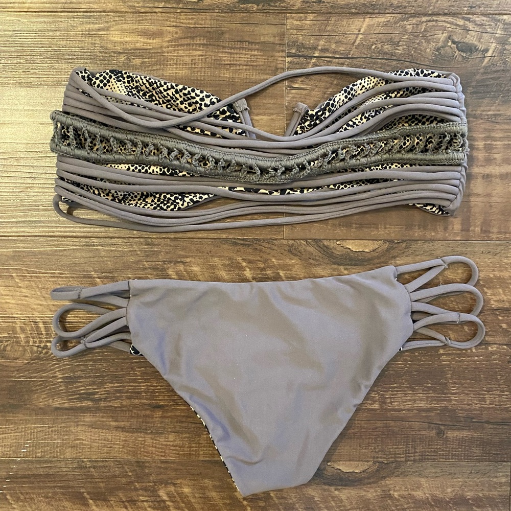 Acacia crochet bikini, top L, bottom M, gray